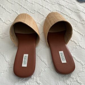 H.O.V.E. Woven Straw Backless Mules with Brown Sole, NWOT